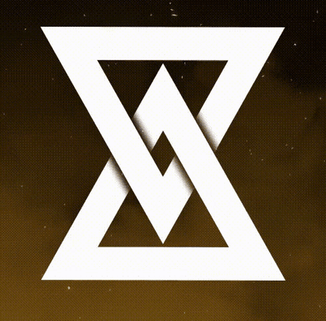 a white triangle with a diamond in the middle on a dark background