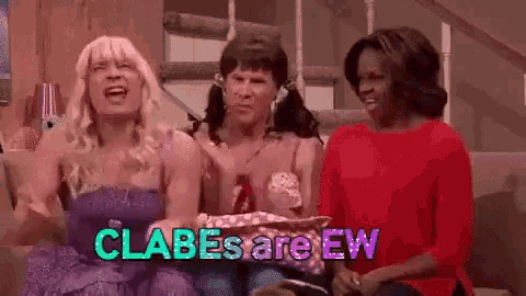 a group of people sitting on a couch with the words clabes are ew