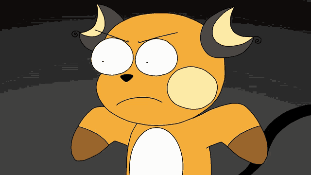 a cartoon drawing of a bull with horns making a face