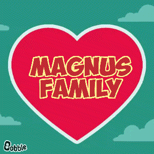 a red heart with magnus family written inside