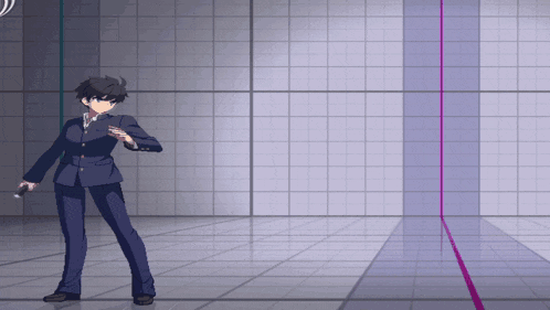 a man in a suit is standing in front of a grid