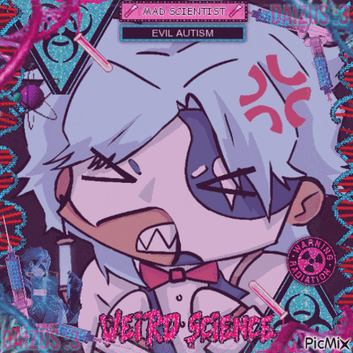 a cartoon of a mad scientist with evil autism written on the bottom
