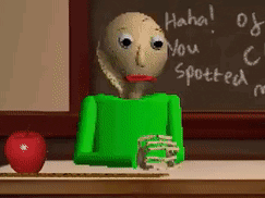 a cartoon character is sitting at a desk in front of a blackboard with the words " haha you spotted " written on it