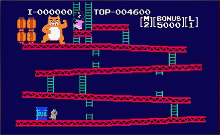 a screenshot of a video game called donkey kong with a score of i-000000