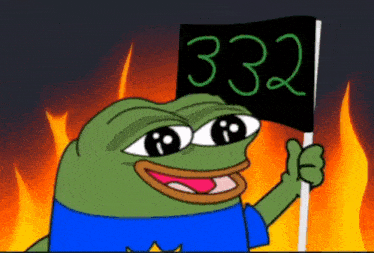 a cartoon frog is holding a flag that says 332