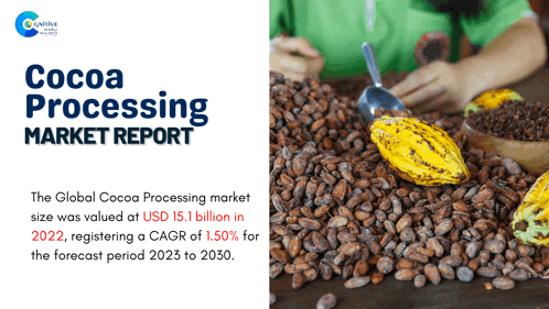 a cocoa processing market report with a picture of cocoa beans