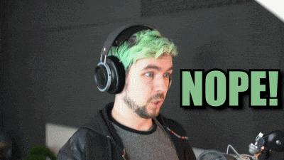 a man with green hair is wearing headphones and the word nope is behind him