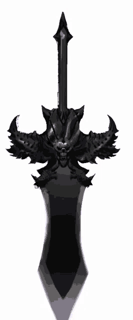 a black sword with a purple skull on it