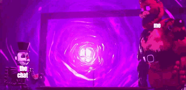 a cartoon character is standing in front of a computer screen with a purple light coming out of it .