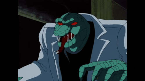 a cartoon drawing of a snake with a white coat on