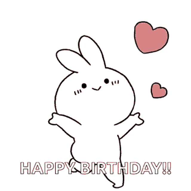 a cartoon bunny is holding a pink heart and saying `` happy birthday '' .