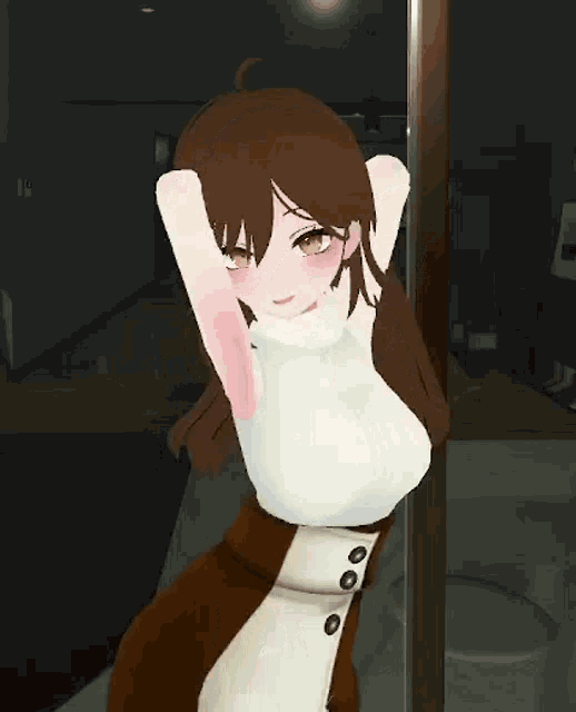 a cartoon girl with brown hair and a white top