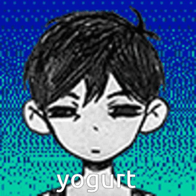 a black and white drawing of a boy with the word yogurt written on it .