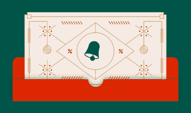 a christmas envelope with a bell and a percentage