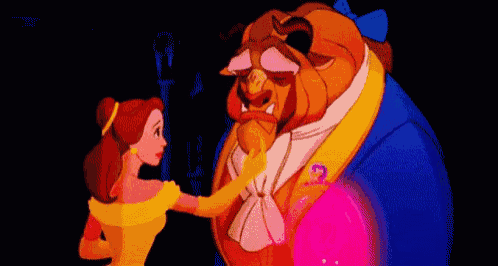 belle and the beast from beauty and the beast are dancing