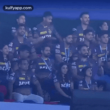 a group of people are standing in a stadium watching a game .