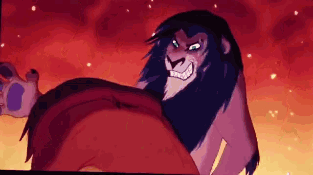a cartoon lion with green eyes and a beard