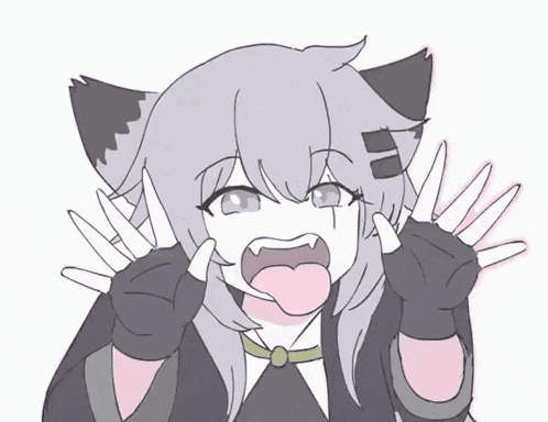 a drawing of a girl with a cat ear sticking out her tongue .