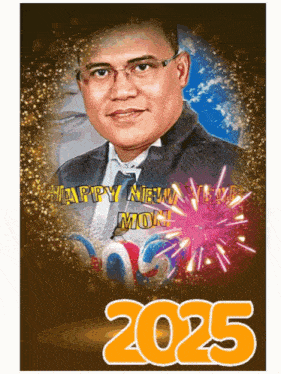 a picture of a man with fireworks and the year 2025