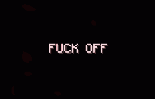 a black background with pink petals and the words `` fuck off ''