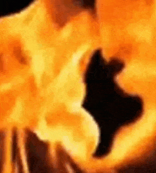 a close up of a fire with a silhouette of a person in the middle of it .