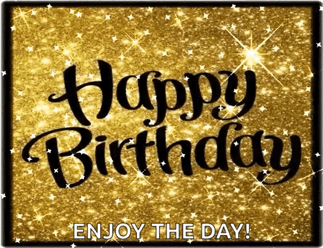 a happy birthday card with a gold background