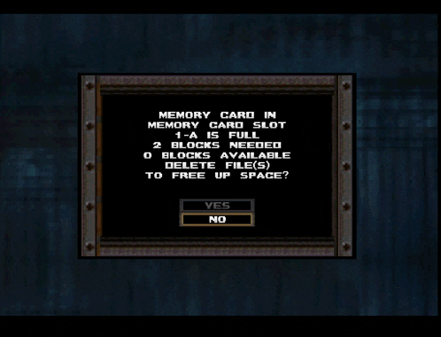 a screen that says memory card in memory card slot 1 - a is full 2 blocks needed delete file ( s ) to free up space