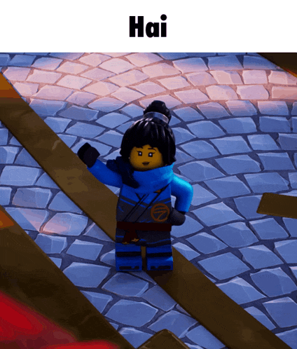 a picture of a lego character that says hai on the top