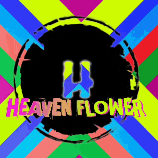 a colorful logo for heaven flower with a black circle in the center