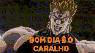 a cartoon character with the words bom dia e o caralho written on it .