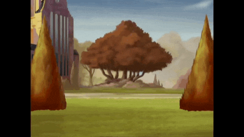 a cartoon drawing of a tree in a park