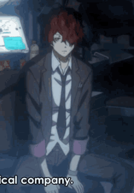 a man in a suit and tie is sitting in front of a computer with the words " magical company " written below him