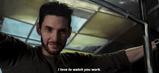 a man with a beard says i love to watch you work .