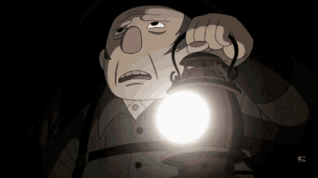a cartoon character is holding a lantern and the letters cn are on the bottom right