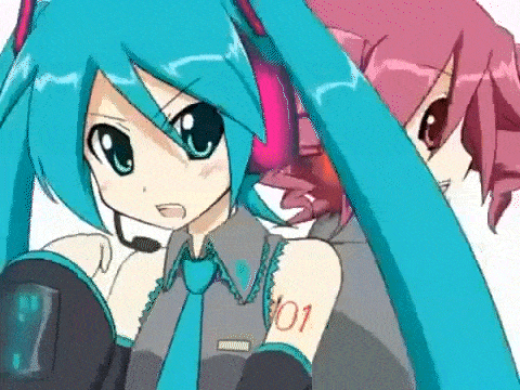 a couple of anime girls are standing next to each other . one of the girls is wearing headphones and a tie .