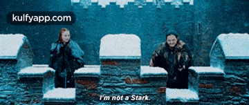 a couple of people standing next to each other with the words " i 'm not a stark "