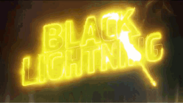 a neon sign that says black lightning in yellow