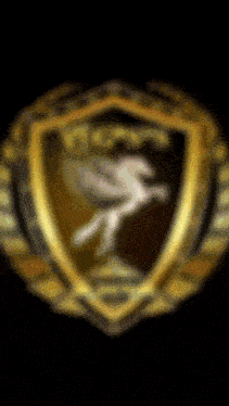 a blurred image of a shield with a pegasus in the center