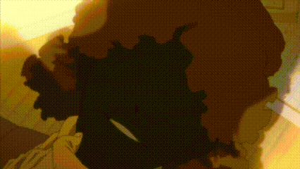 a close up of a person 's head with a shadow of a person on it .