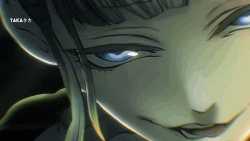 a close up of a woman 's face with taka in the corner