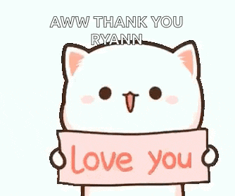 a white cat is holding a sign that says `` love you '' .