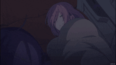 a girl with pink hair is wrapped up in a blanket