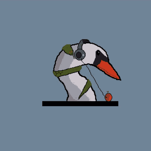 a pixel art of a bird wearing headphones