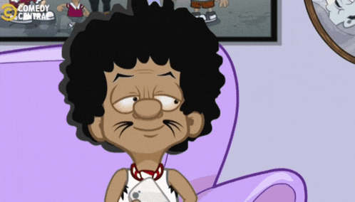 a cartoon of a man sitting in a purple chair with comedy central written on the bottom