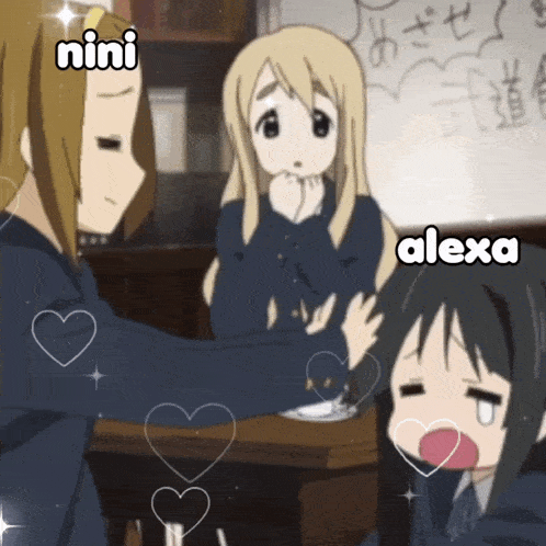 a cartoon of a girl named nini and a girl named alexa standing next to each other
