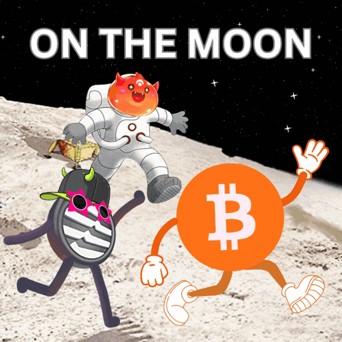a poster that says " on the moon " with cartoon characters on the moon