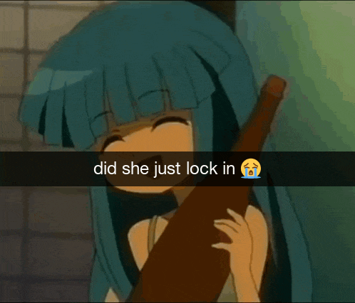 a picture of a girl holding a bottle with the words did she just lock in below her