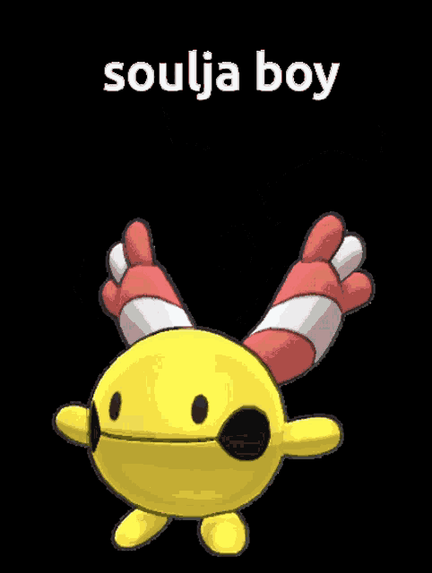 a picture of a yellow and red cartoon character with the words soulja boy below it