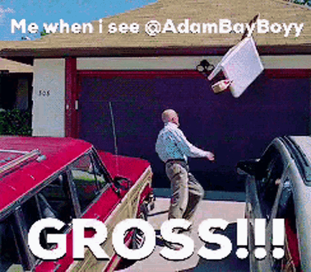 a picture of a man throwing a piece of furniture in the air with the caption gross !!