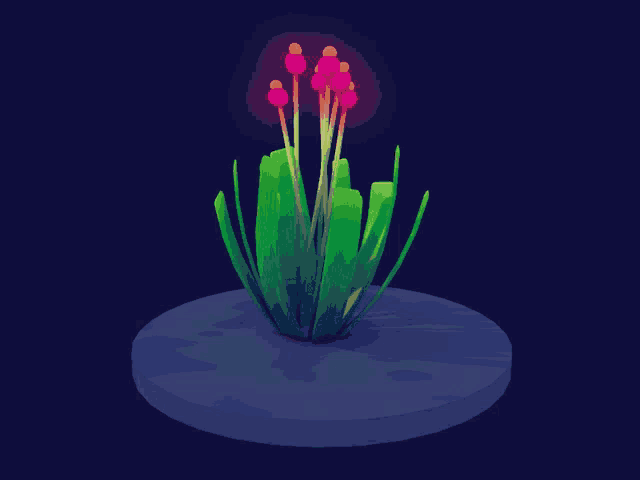a 3d rendering of a plant with glowing pink flowers
